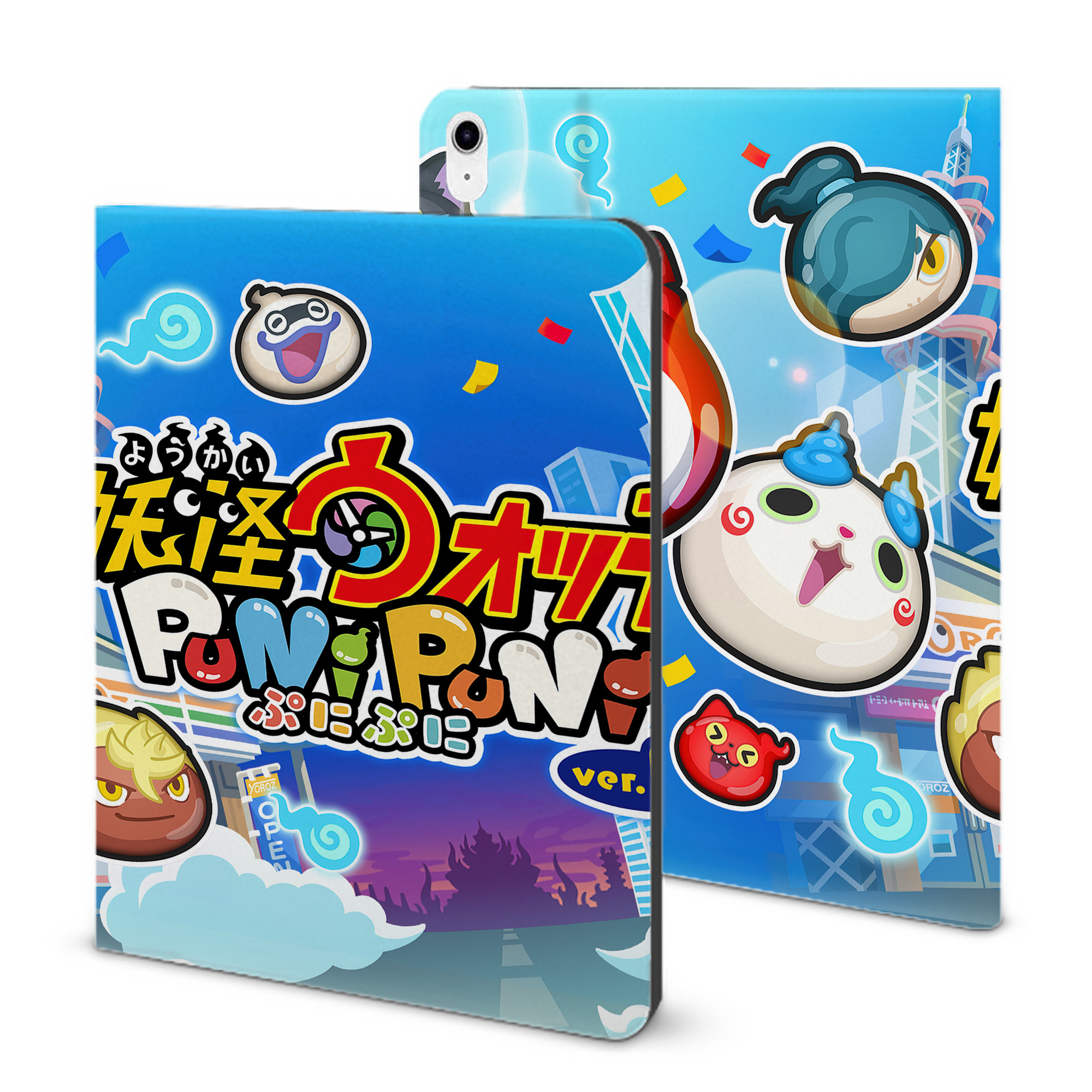 （画像用） 妖怪ウォッチ Yo-kai Watch IPad ケース ブック型 PUレザー TPU 耐衝撃 軽量 薄型 ペン収納なし 全面保護 IPad 各モデル対応
